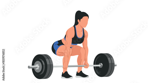Female athlete lifting weights in sportswear for strength training on white background
