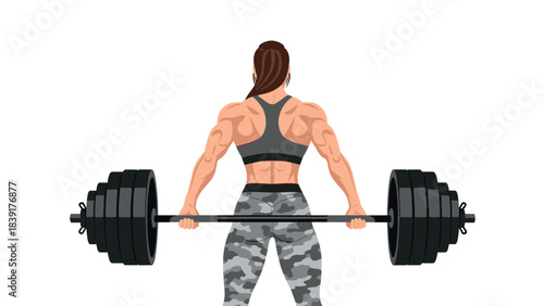 Powerful woman lifting weights in modern fitness studio