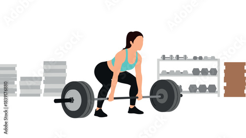 Female athlete weightlifting in gym with minimalist silhouette style