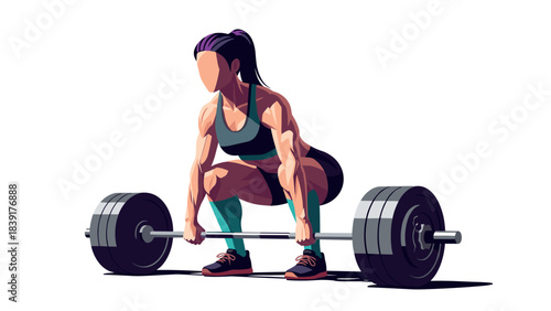 Strong athletic woman weightlifting in dynamic colorful silhouette