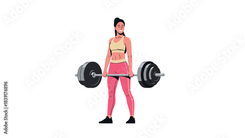 Female fitness enthusiast lifting barbell in modern flat design