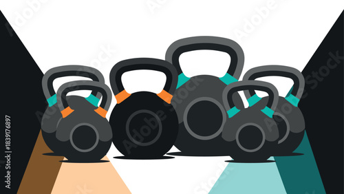 Bold kettlebells composition with modern geometric style in fitness concept