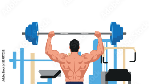 Man lifting barbell in gym setting with blue equipment