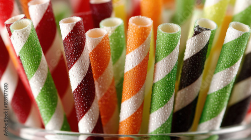 Striped drinking straw in a...