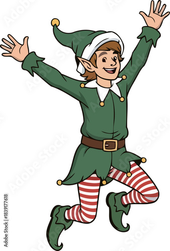 joyful spirit an enthusiastic elfs lively leap into holiday festivities, isolated on transparent background