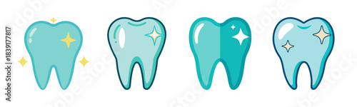 Clean and healthy sparkling teeth icons set for dental care