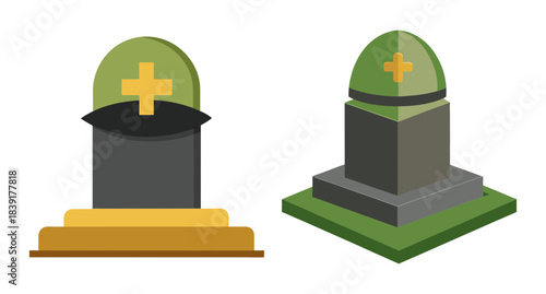 Two minimalist memorial gravestone icons with christian cross