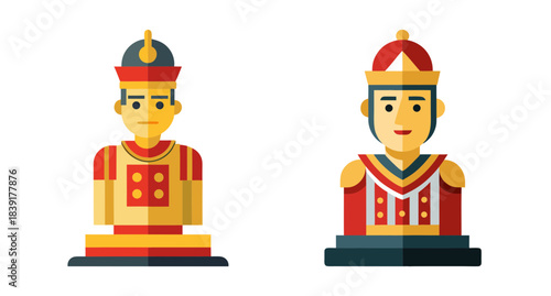 Historical game piece characters in flat design vector style
