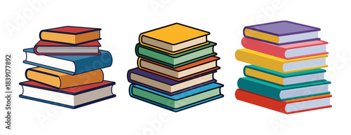 Three colorful stacks of books for education and knowledge