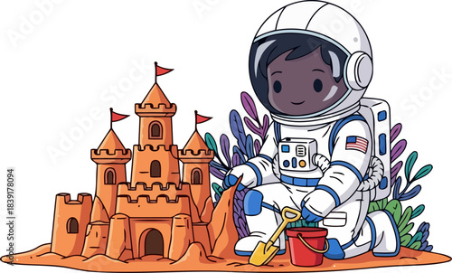 stardust architect laying foundations for galactic dreams on terrestrial sands, isolated on transparent background