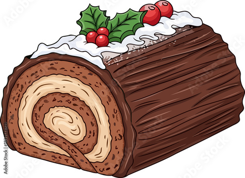 yuletide hearths delight a rich chocolate roll of festive indulgence, isolated on transparent background