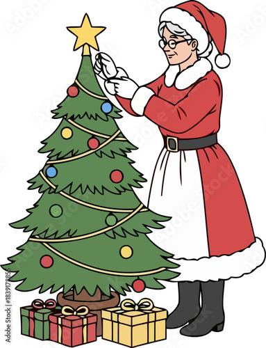 yuletide matriarch gracefully adorning the tree, igniting the holiday spirit, isolated on transparent background