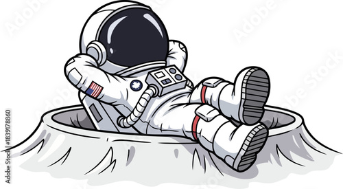 zerog zen astronaut relaxing in a lunar crater, taking a cosmic break, isolated on transparent background