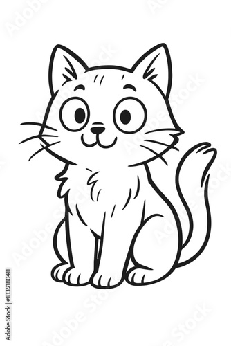 Vector illustration of a cute cartoon cat character sitting happily