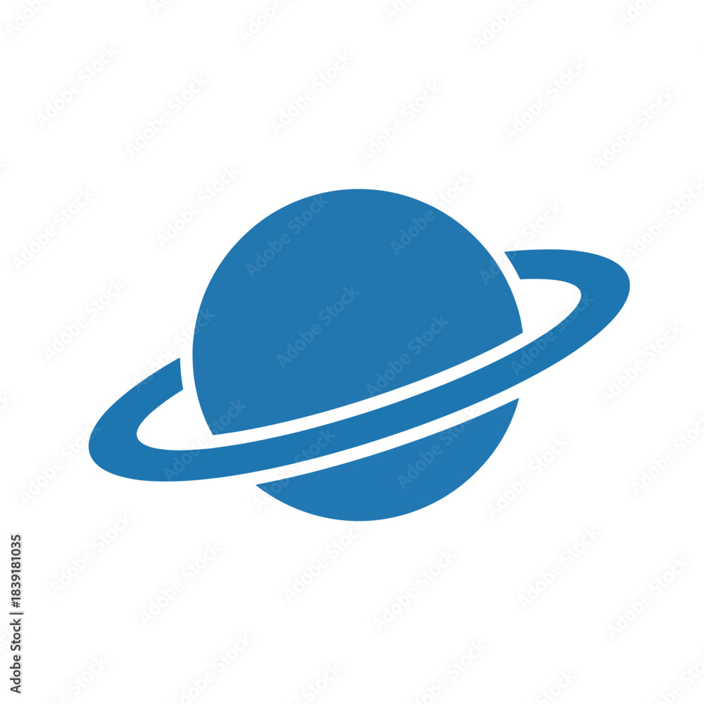 Fototapeta premium Flat blue Saturn-like planet icon with ring.