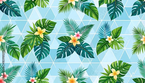 Tropical Floral Pattern with Geometric Background.