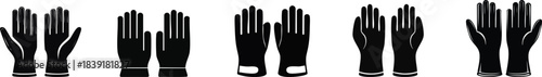 Set of silhouette icons emphasizing safety during the moving process. A series of black illustrations depicting various hand gestures, showcasing different positions and movements of hands.