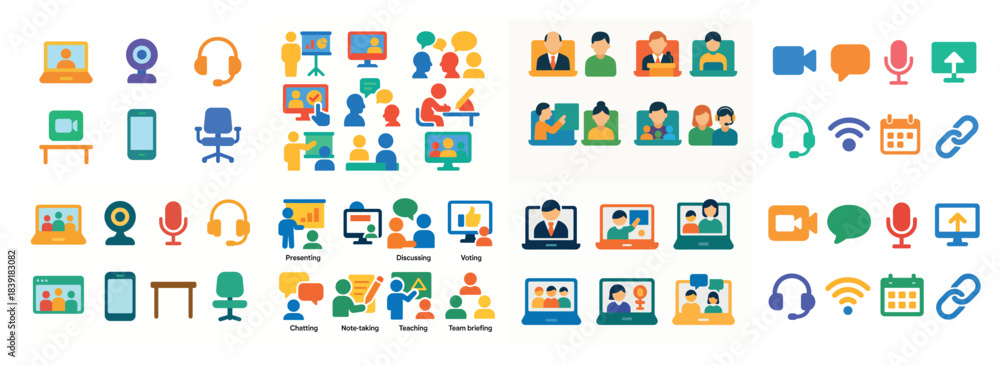 Fototapeta premium Colorful communication and collaboration icons set