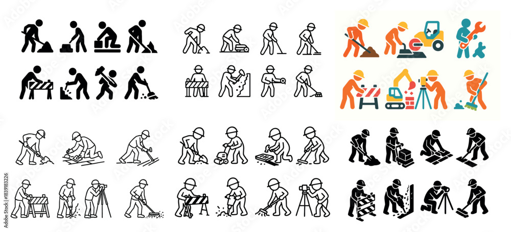 Fototapeta premium Construction worker icons collection set