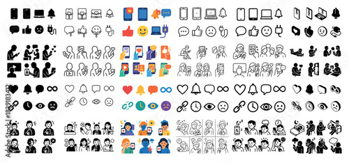 Diverse technology and communication icons set