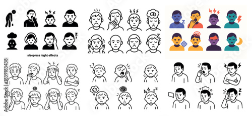 Cartoon illustrations of sleep deprivation effects