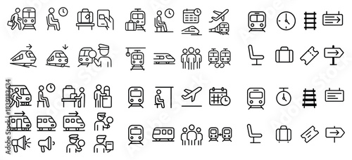 Train and transport vector icons collection