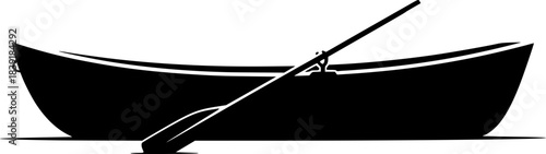 Vector Dinghy Boat with Oar Silhouette