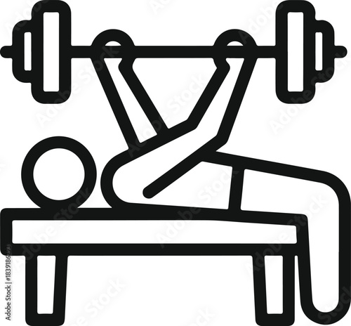 Fitness icon person doing bench press with barbell on gym weight bench