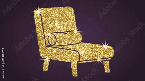 Golden armchair with sparkling glitter luxury furniture design for interior decoration isolated on dark background