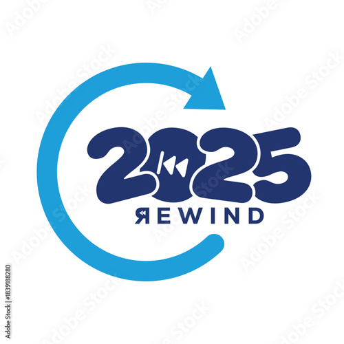 Bold “2025 Review” logo with modern blue typography and a dynamic circular arrow, ideal for annual report cover, year in review presentation, business summary, marketing recap and corporate branding.
