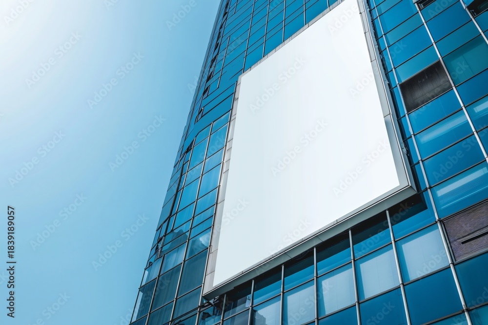 Obraz premium Large blank white billboard mockup on modern glass building exterior