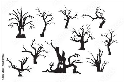 Ten spooky dead tree silhouettes haunted woods scary forest design elements