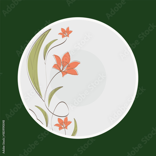 One time floral plate vector isolated on background.	
