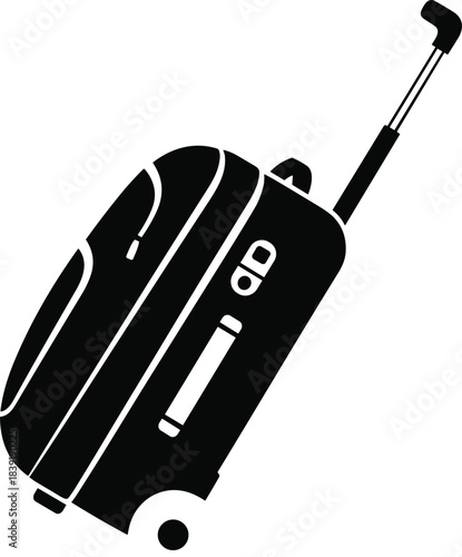 Black, silhouette, luggage, suitcase, trolley, travel, airport, vacation, business, journey, trip, handle, wheels, bag, carry-on, baggage, modern, stylized, 
