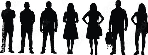 Diverse Group of Students, Millennials, and Gen Z People Standing in Silhouettes: Friendship, Community, and Education Concept, Perfect for School or Business Marketing.