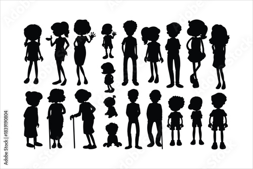 Silhouettes showing family generations children adults seniors