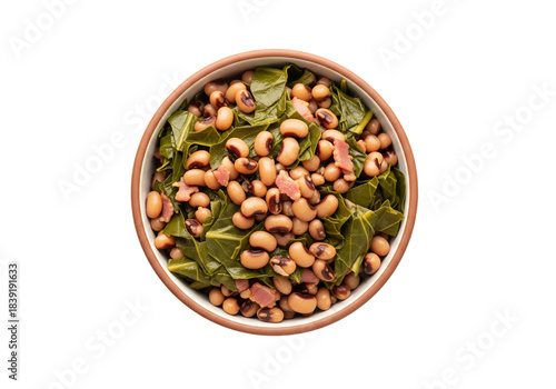 Traditional Southern Black Eyed Peas and Collard Greens Dish Overhead View