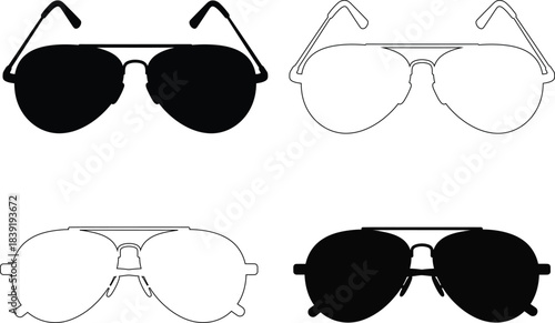 Aviator Sunglasses Vector Icons – Summer Eyewear and Fashion Accessories