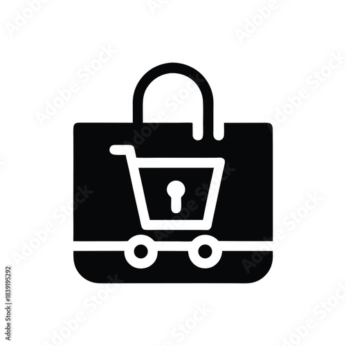 A black shopping bag features a prominent shopping cart with a secure lock