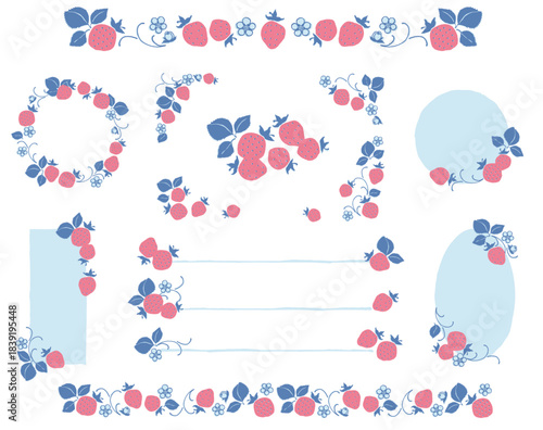 レトロ風のシンプルでポップなイチゴのあしらいセット