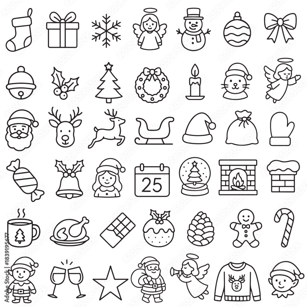 Obraz premium line art of Christmas icon set vector