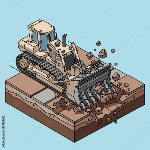 Heavy-duty bulldozer excavating earth on a construction site.