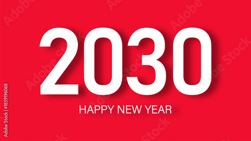 2030 Happy New Year on a red background. Stylish 2030 text design in a modern vector illustration. Creative and bright number design perfect for festive greeting cards.