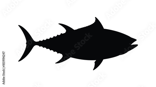 Simple black silhouette illustration of a tuna fish against a clean white background
