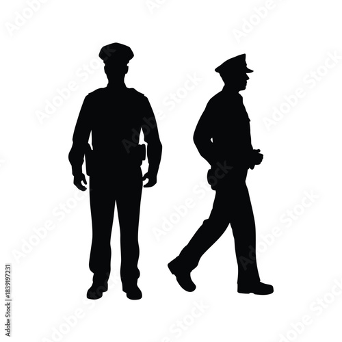 Silhouette illustration of two police officers representing law enforcement and public safety