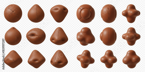 Set of chocolate candies with various shapes isolated on a transparent background.