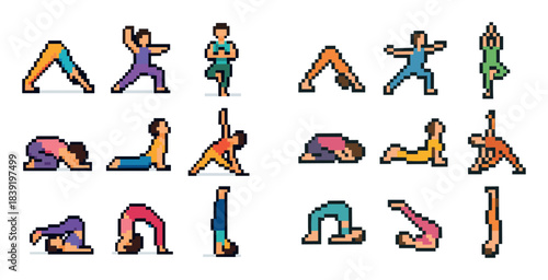 Colorful Pixel Yoga Poses