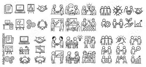 Business collaboration and teamwork icon set