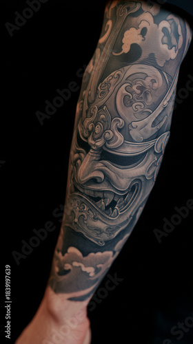 Wallpaper Mural tattoo, tattoo, unteram, unterarmtattoo, tätowiert, inked, ink, blkau, farbe, motiv, geist, gesicht, portrait Torontodigital.ca