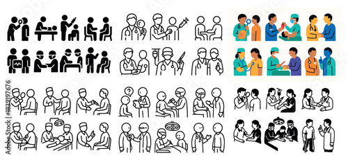 Medical professionals and patients in various scenarios